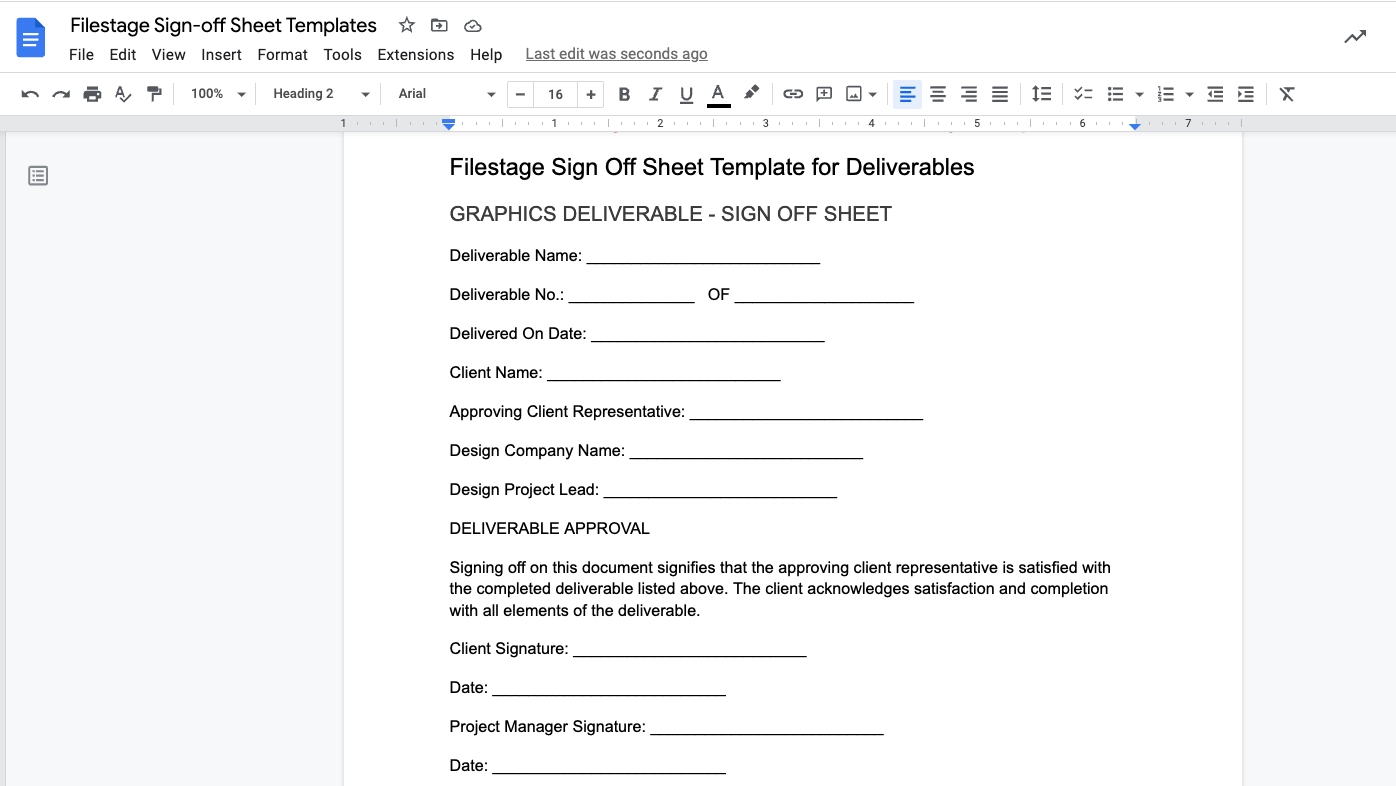 sign off template for deliverables