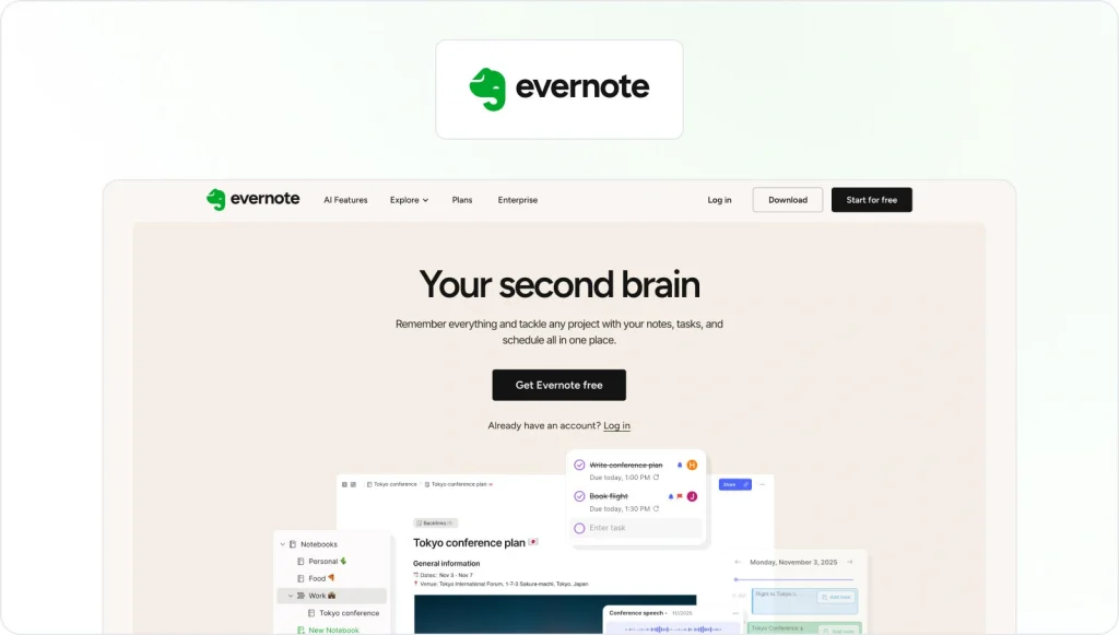 Evernote Homepage View
