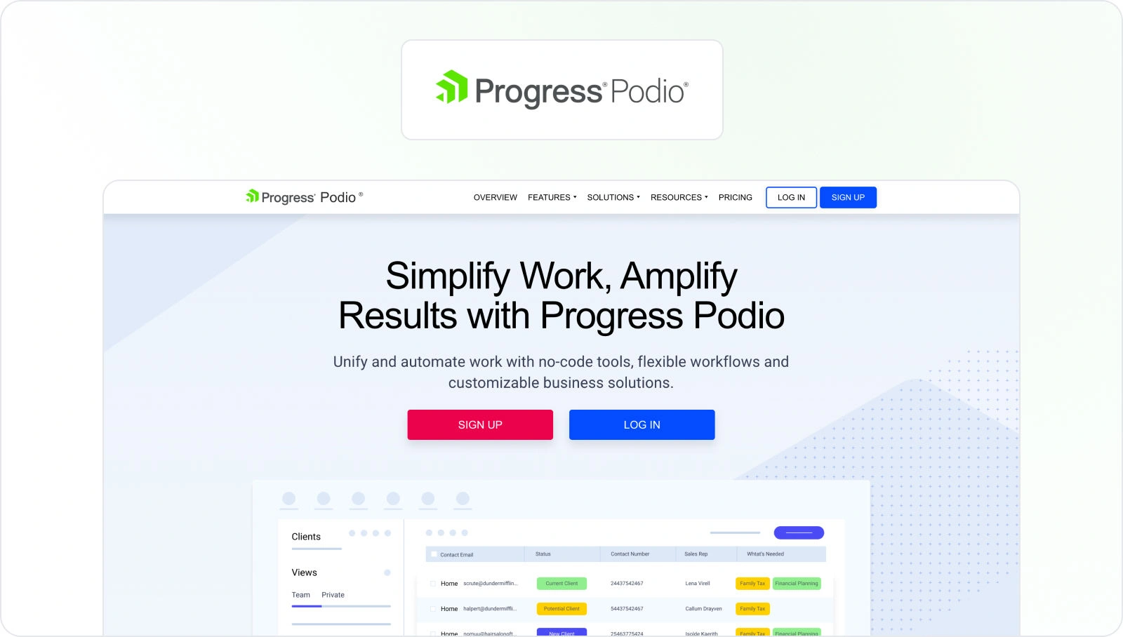 Podio Homepage View