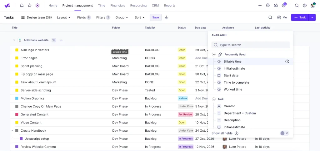 Productive dashboard