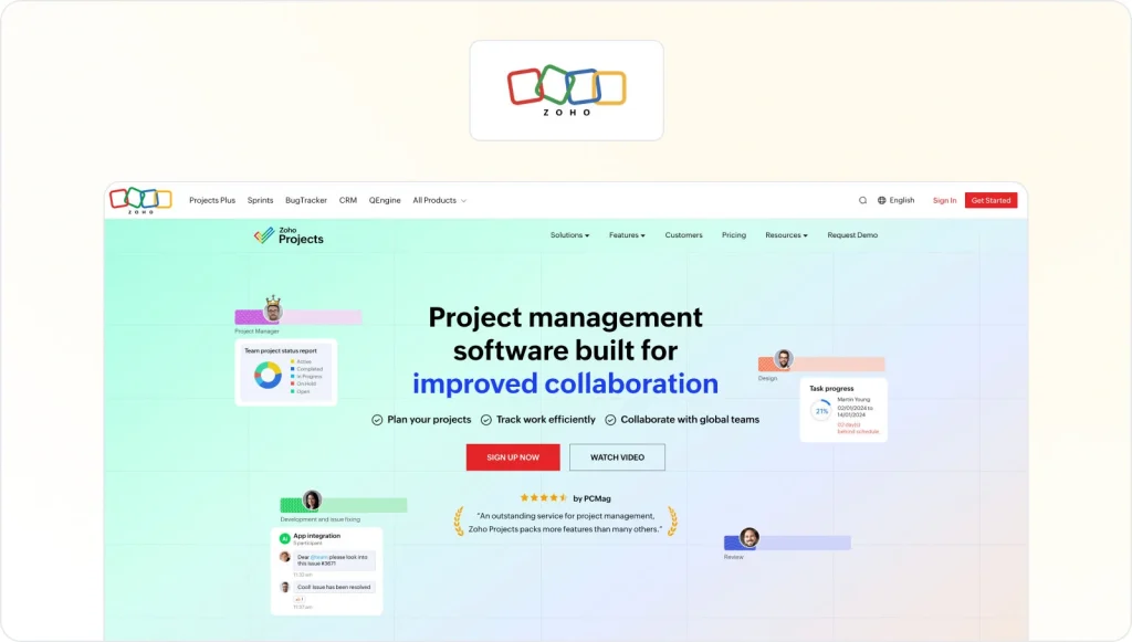 Zoho Projects homepage view