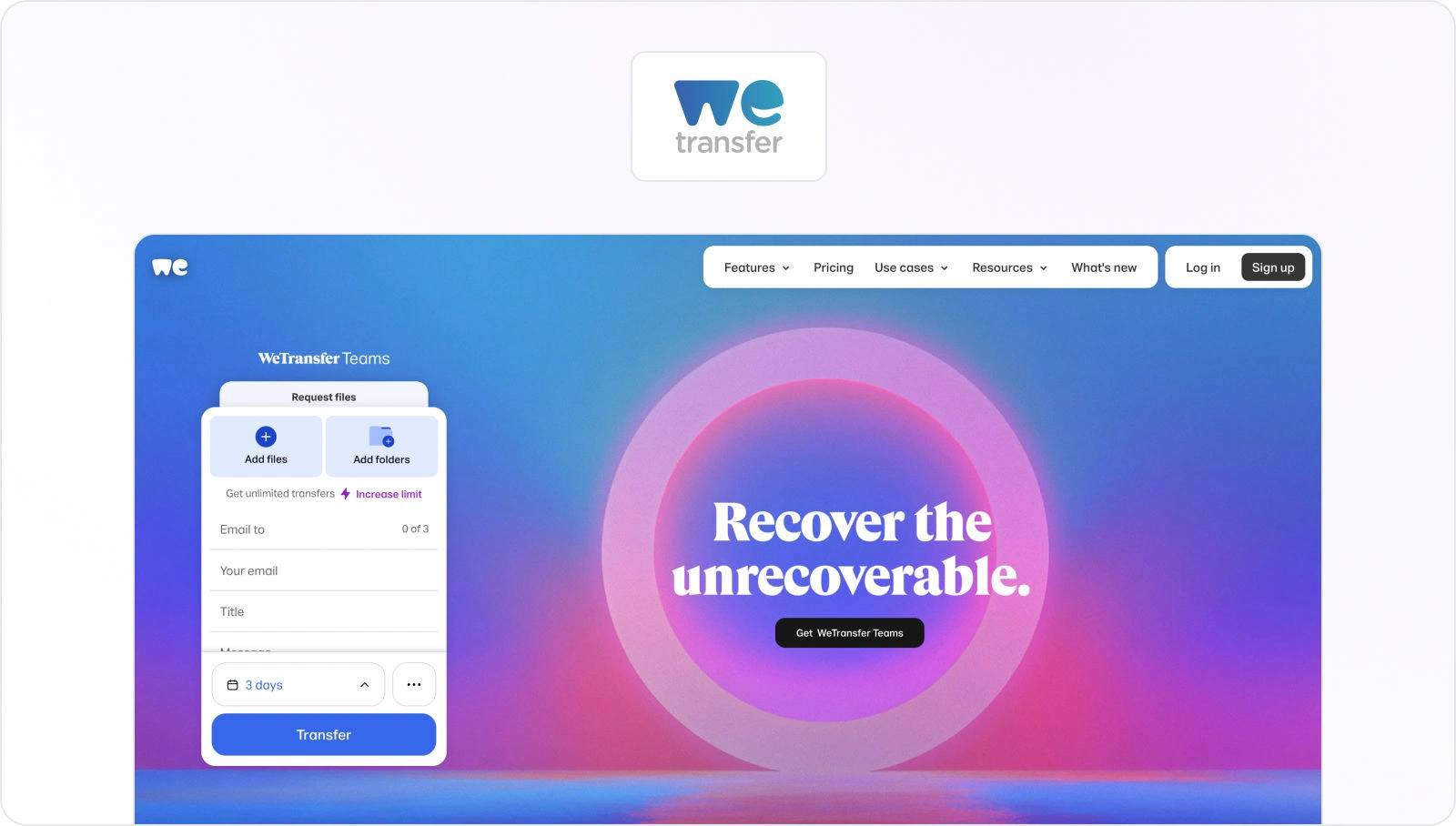 WeTransfer Homepage View
