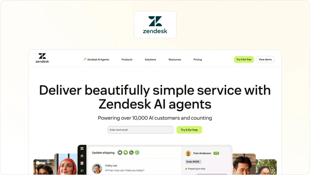 Zendesk Homepage View