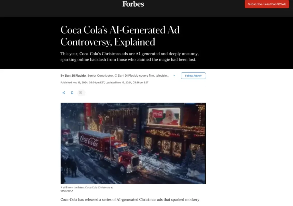 coca cola AI ad controversy 