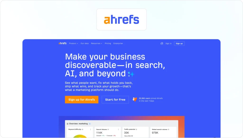 Ahrefs Homepage View
