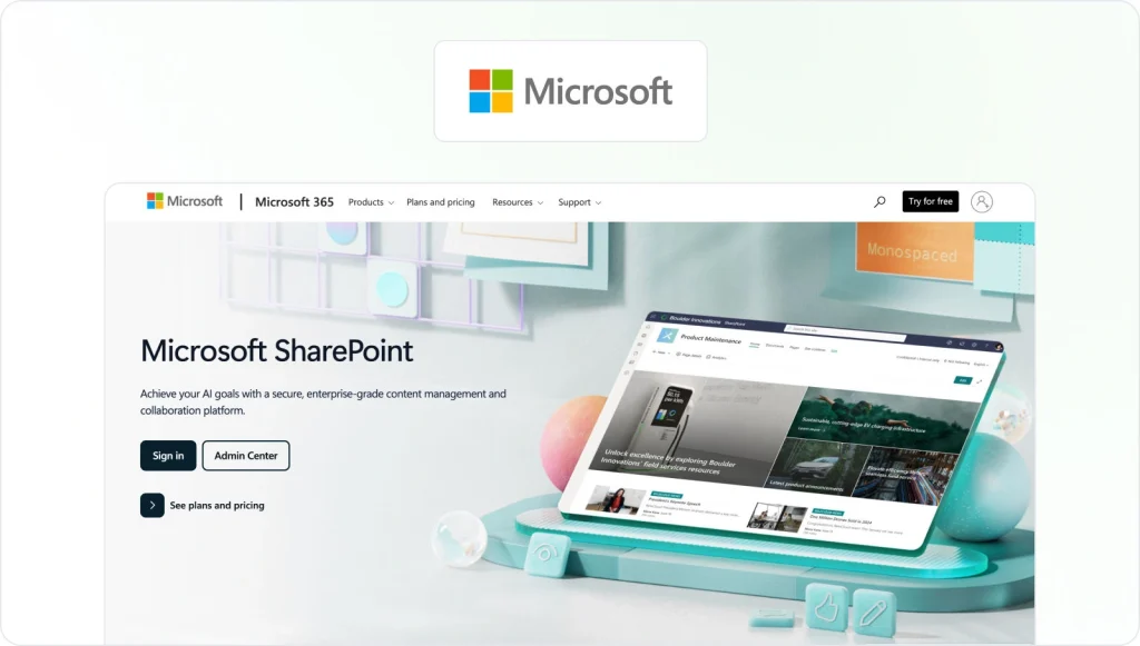 Microsoft SharePoint homepage view