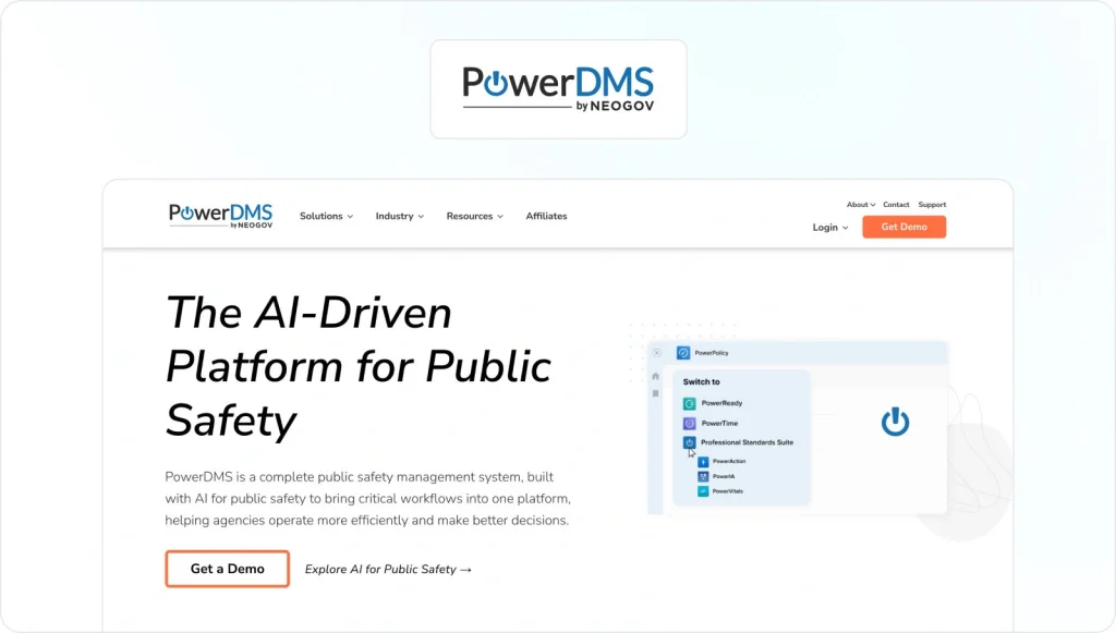 PowerDMS homepage view