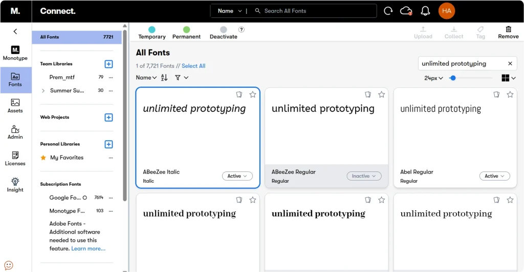 monotype connect fonts management software