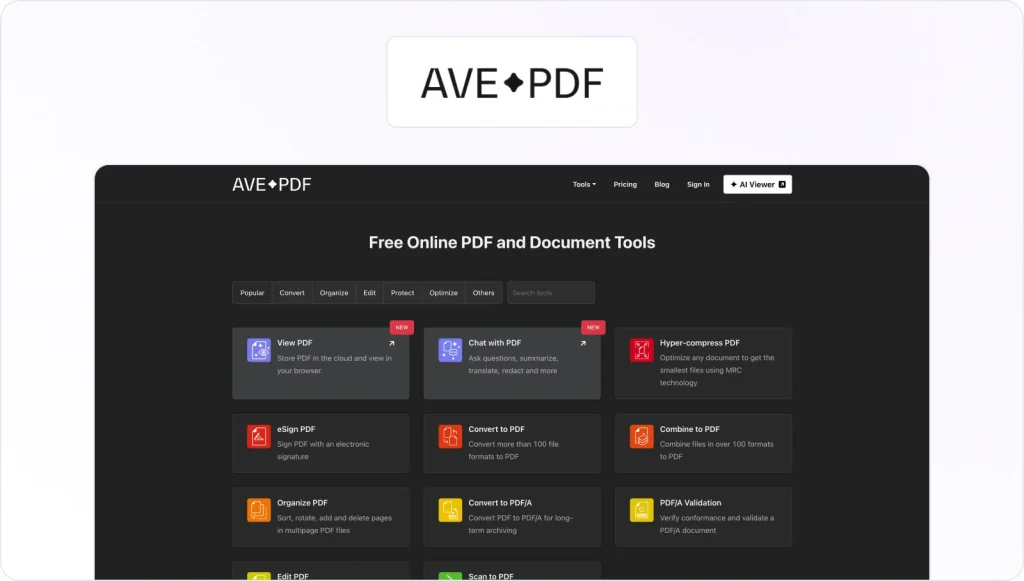 AVE PDF homepage view