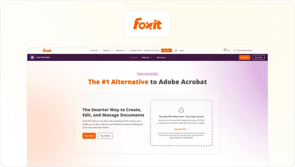 Foxit homepage view