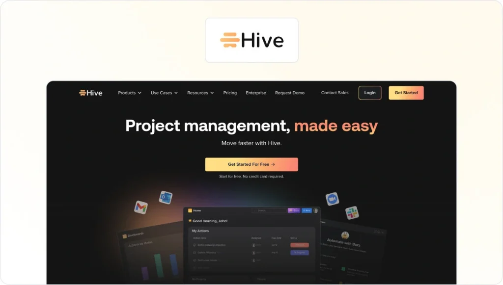 Hive homepage view