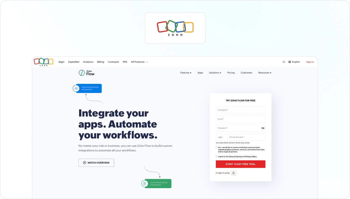 ZohoFlow homepage view