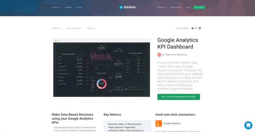 tableau de bord KPI de google analytics