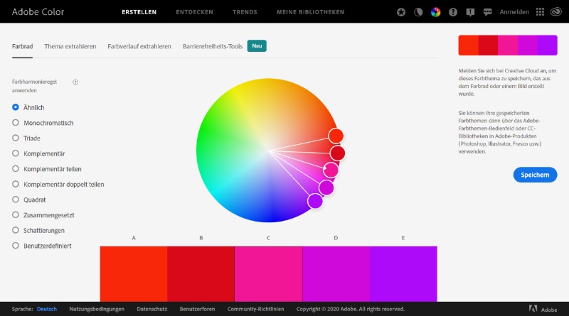 Adobe Color für Webdesign individuelle Farbpaletten