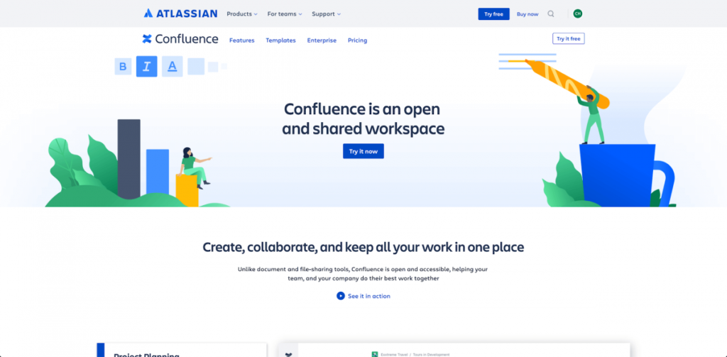 Capture d'écran d'Atlassian Confluence