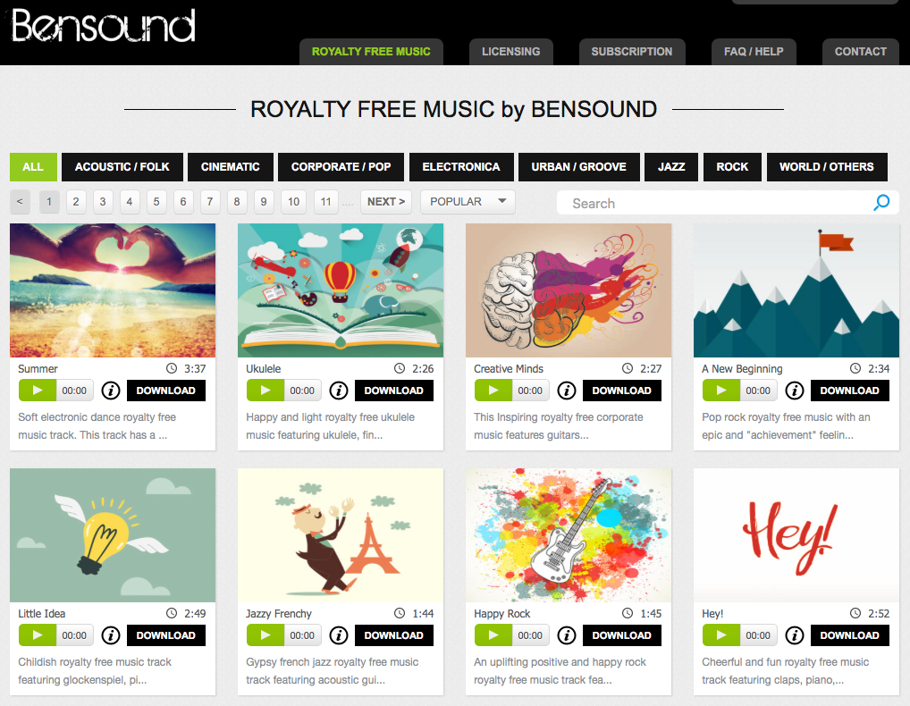 Bensound tool for free music and audios