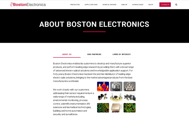 Boston Electronics Page du site web à propos de nous