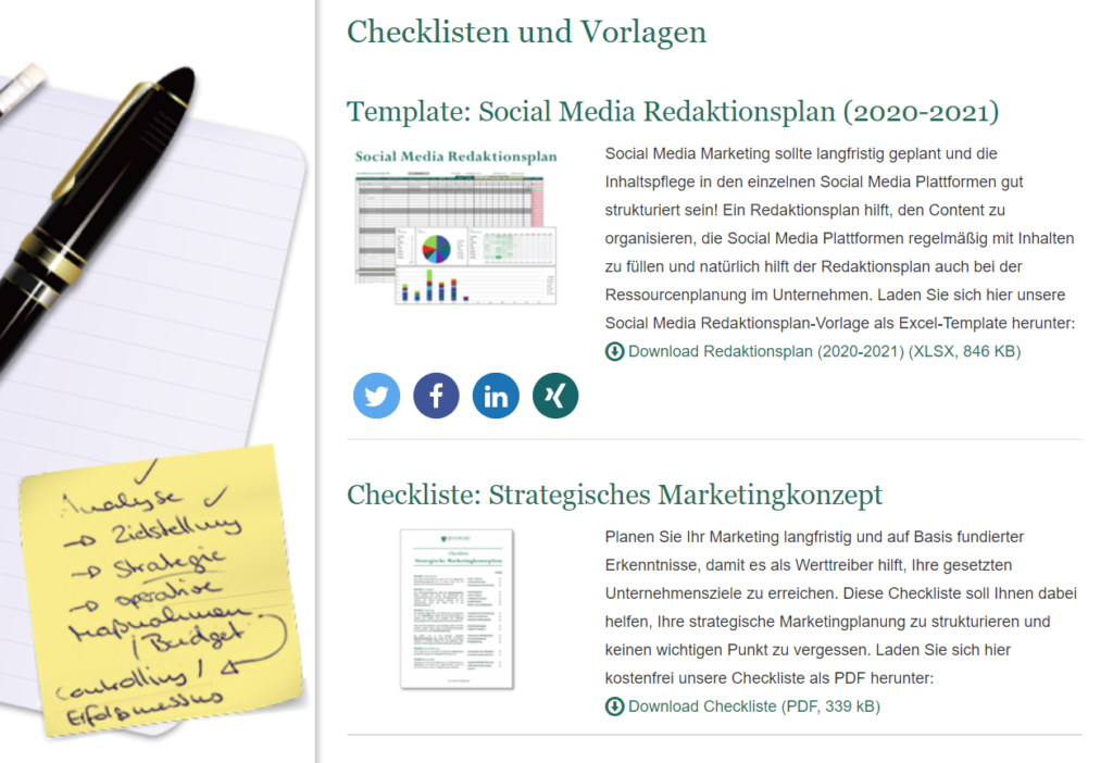 Checklisten und Vorlagen für die Mediaplanung von Sinnwert Marketing