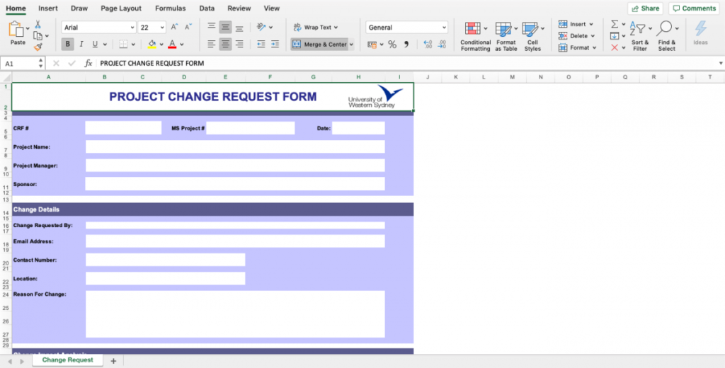 Plantilla de solicitud de cambio en Excel (descarga directa)