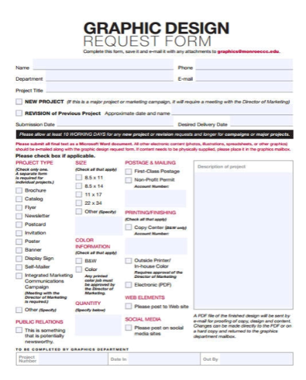 Formulario de solicitud de diseño gráfico by Sampleforms