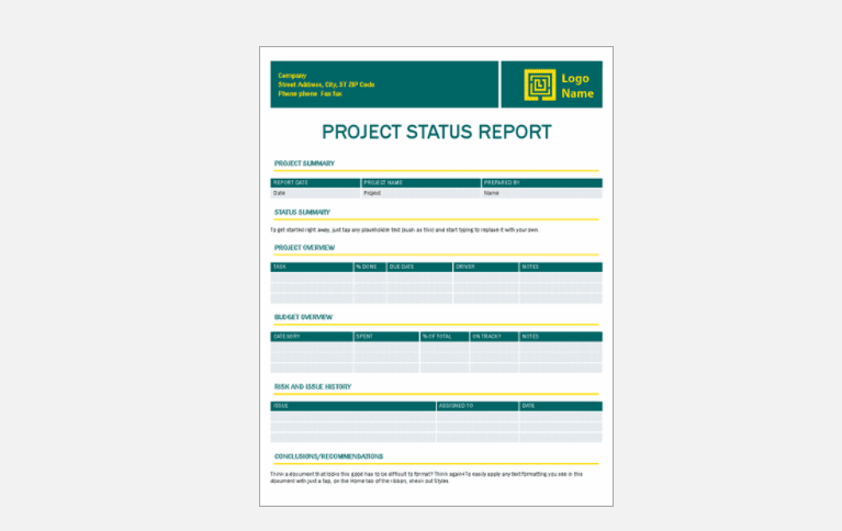 Microsoft project status report - free project management templates