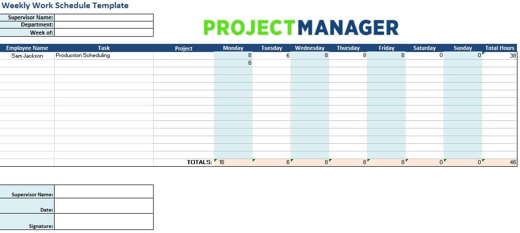 Project Manager schedule - free project management templates