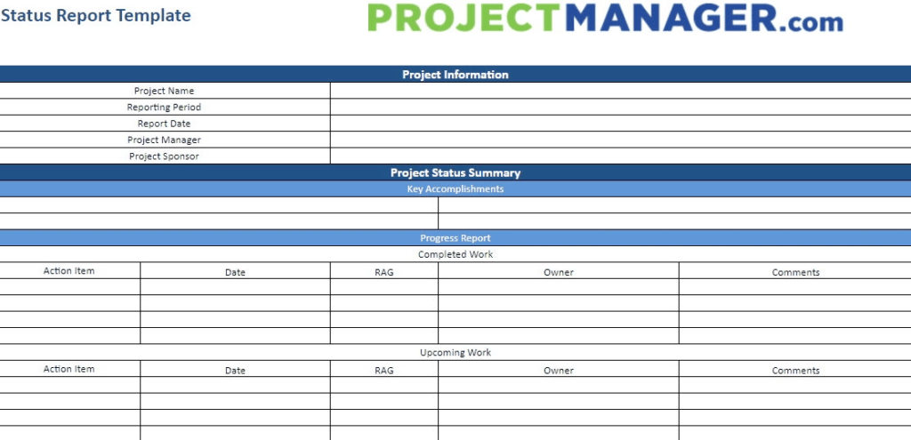 Project Manager status report - free project management templates
