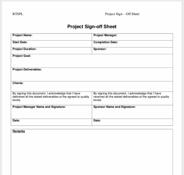 Project Sign-off Document