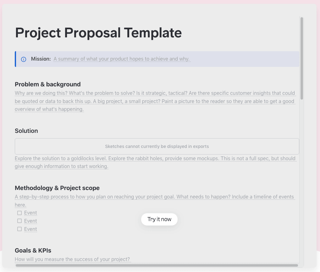 Slite project proposal - free project management templates