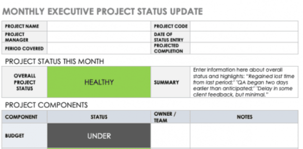Smartsheet project status report - free project management templates