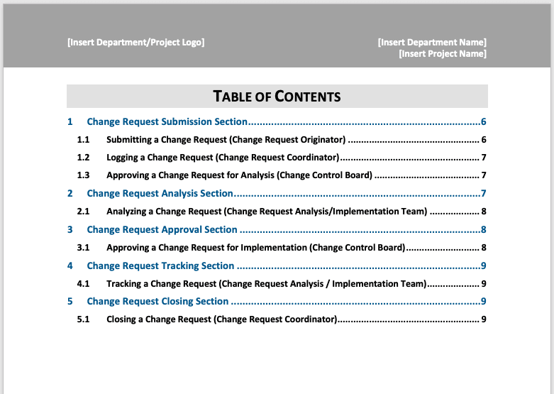 Project Change request template