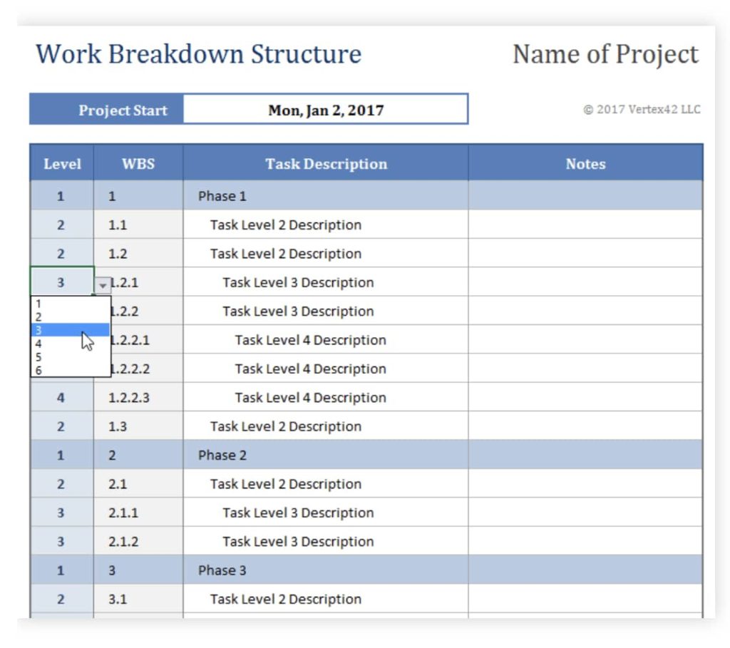 Vertex 42 work breakdown structure - free project management templates