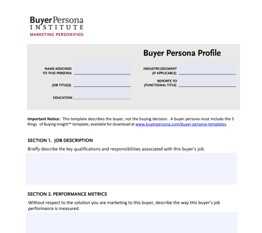 Buyer Persona Vorlage von Buyer-Persona Institute