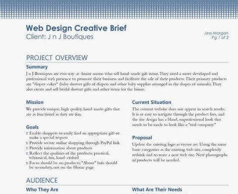 Exemple de dossier créatif de conception Web
