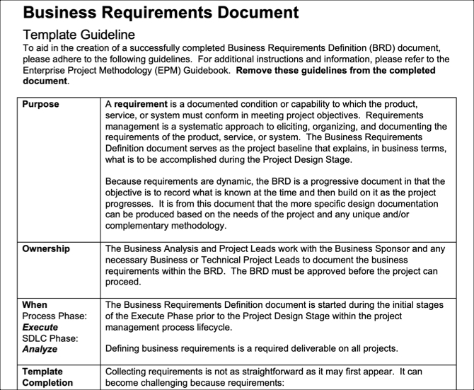business requirement specification document