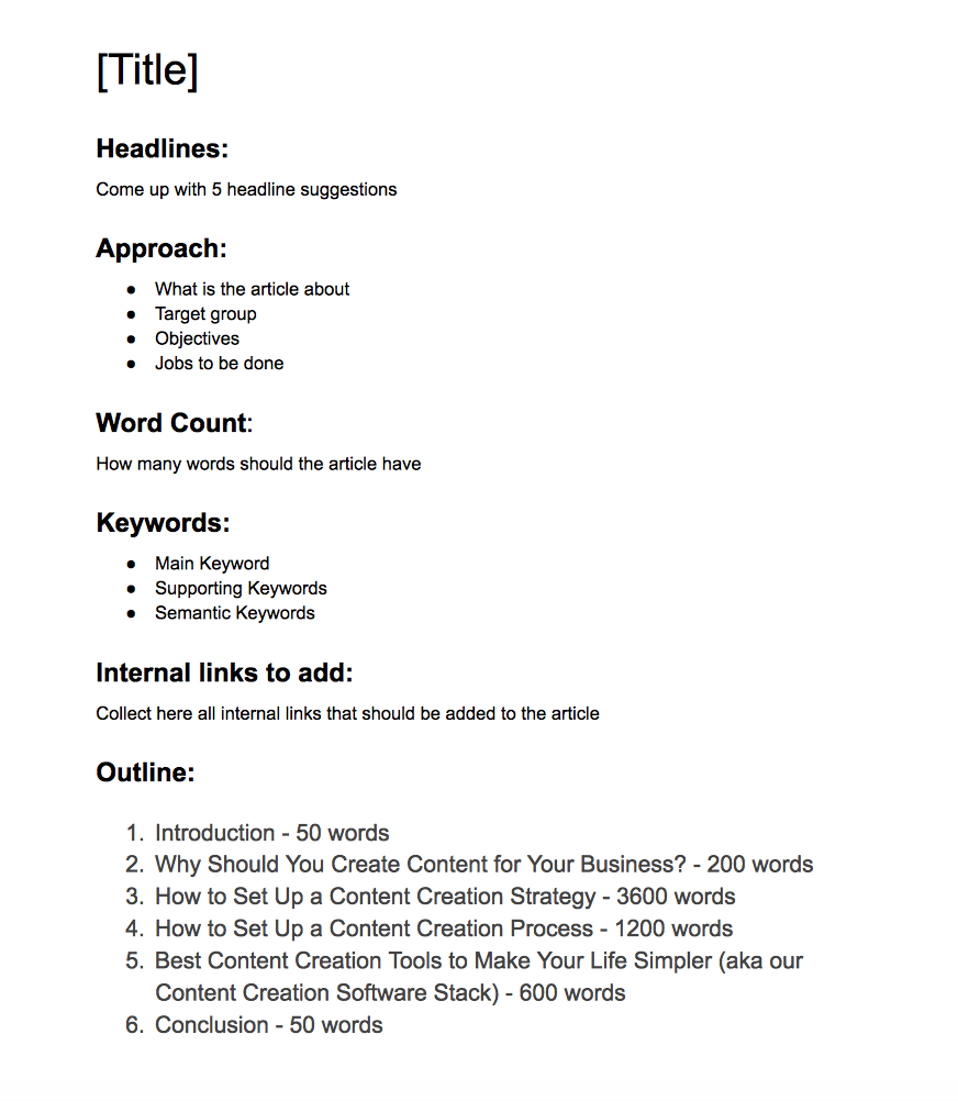 content creation briefing outline