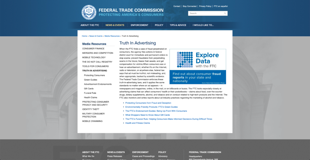 publicité de la commission fédérale du commerce