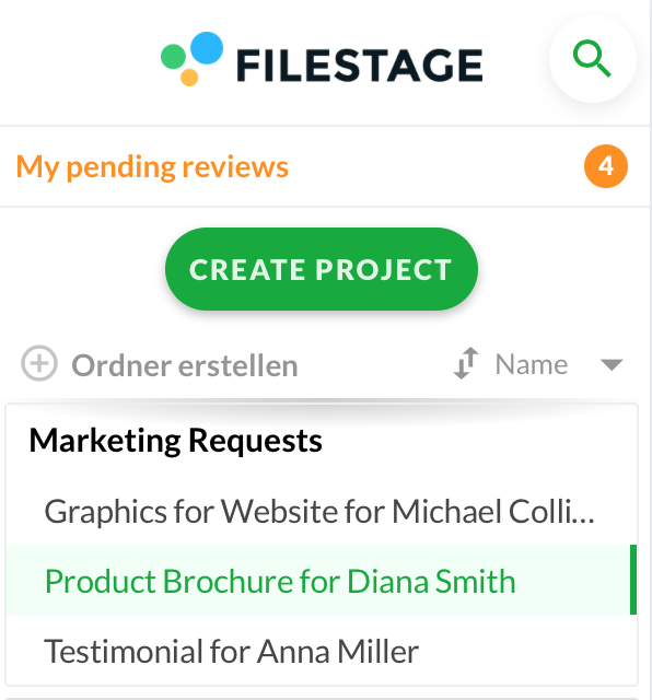 filestage marketing request folder