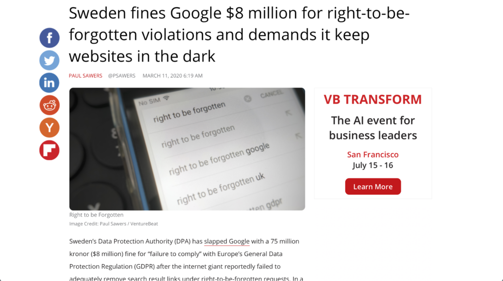 amende pour protection des données de google