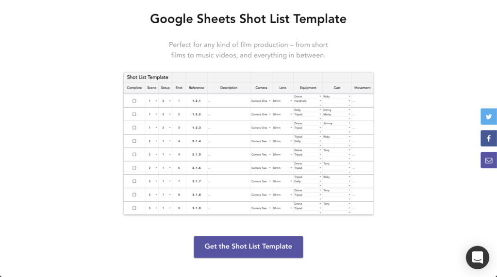 google sheets shot list template