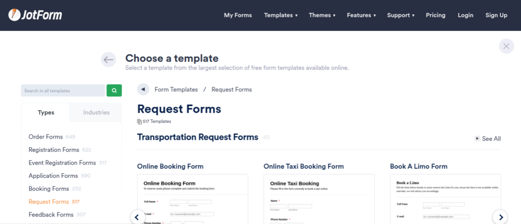 jotform project request form template