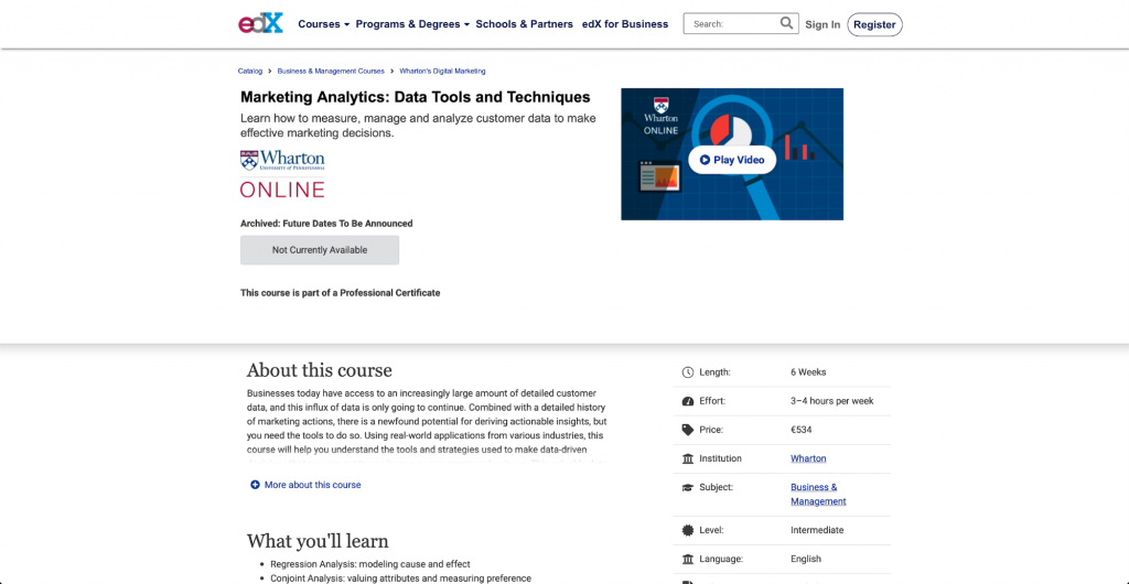 Marketing-Analytik: Daten-Tools und Techniken – Wharton University of Pennsylvania