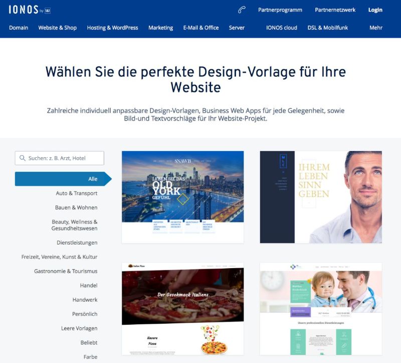 lonos Webdesign-Vorlagen die Sie bei der Gestaltung Ihrer Website unterstützen