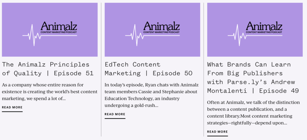 podcasts sitio web contenido de audio idea de animalz