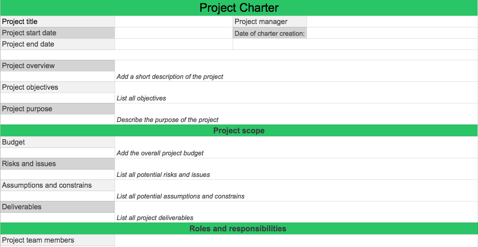Project charter template by Filestage