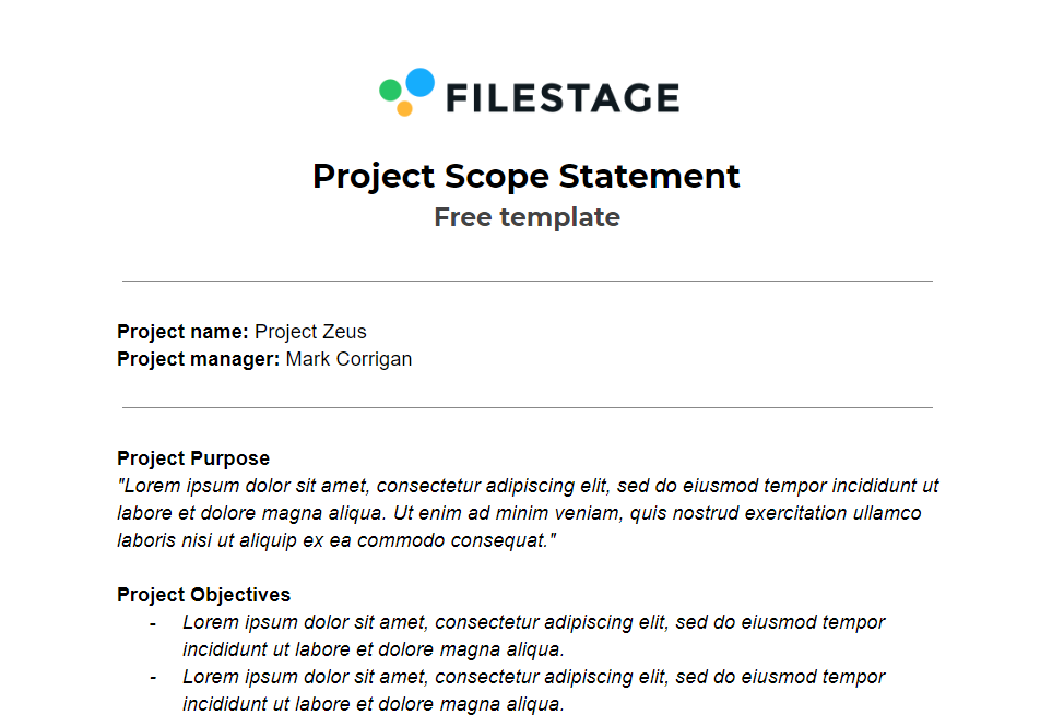 Project scope template