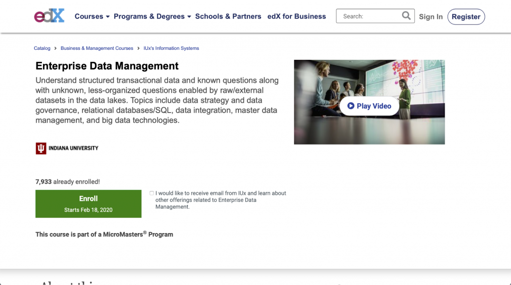 Datenmanagement für Unternehmen – Indiana University