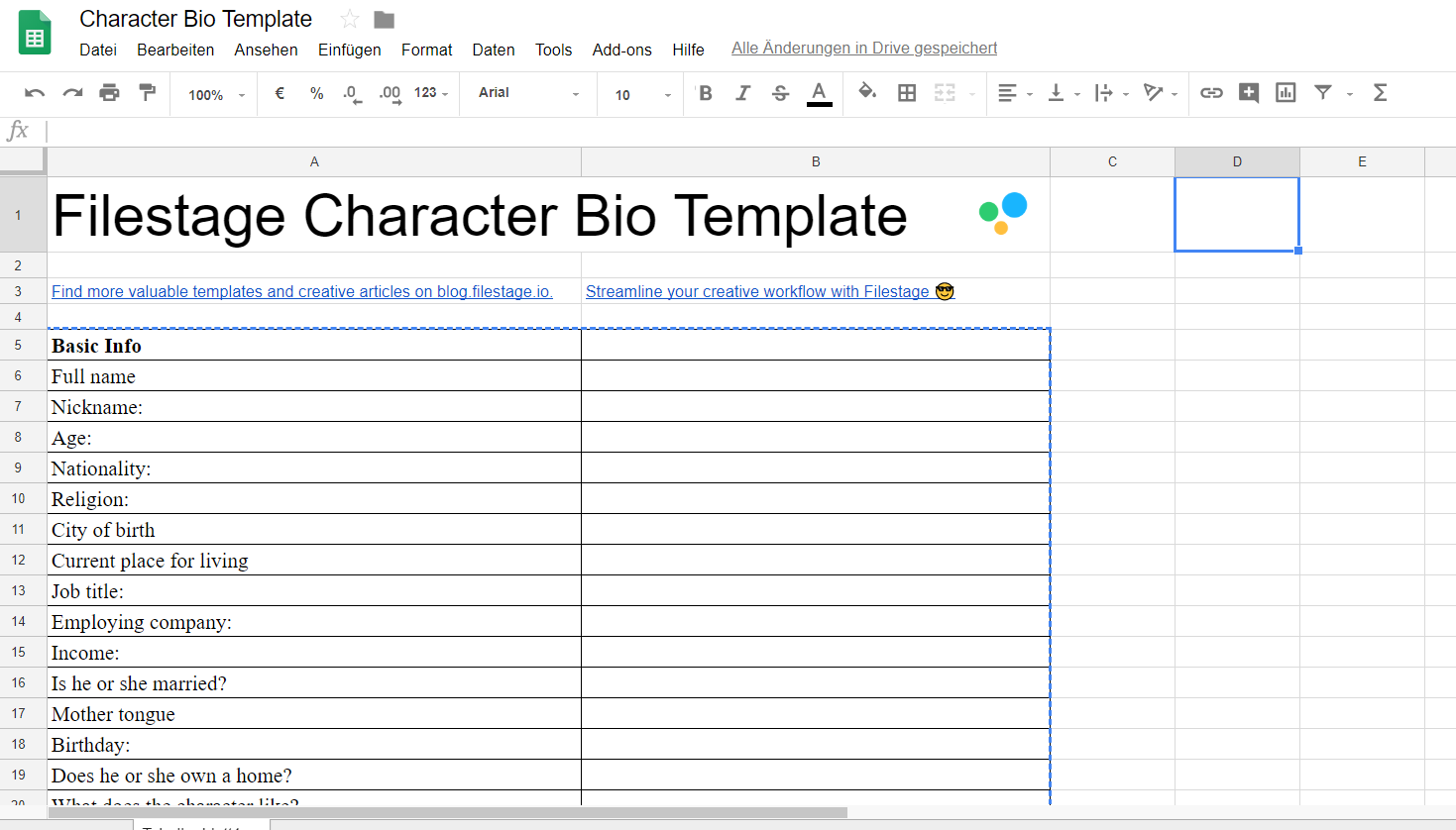 Character Biography Template