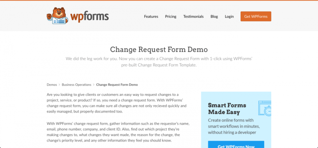 modèle de formulaire de demande de changement de site web