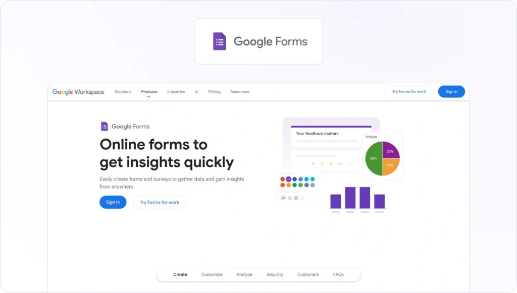 Google Forms Homepage View